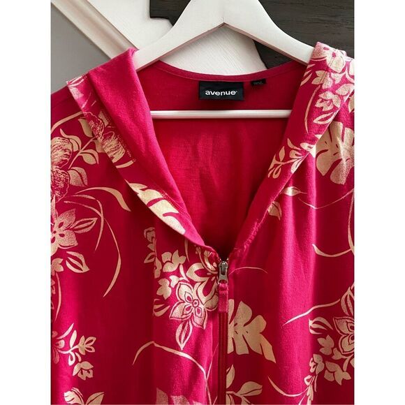 Avenue Pink Hawiain Print Short Sleeve Zip Up Jacket sz 26/28 EUC - Picture 5 of 8